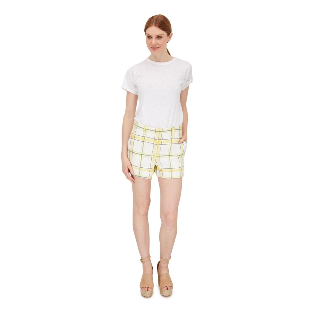 Veronica Beard Plaid Carito Tailored Shorts – Yellow & Green – Size 10